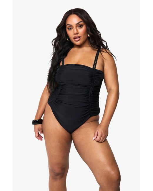 Boohoo Blue Plus Tummy Control Ruched Side Bathing Suit