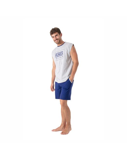 Munich Blue Summer Short Sleeveless Pyjamas With Wide Armholes Mu19 for men