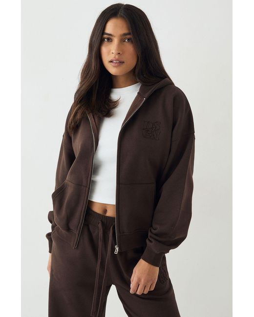 DSGN Studio Gray Self Fabric Applique Zip Through Hoodie