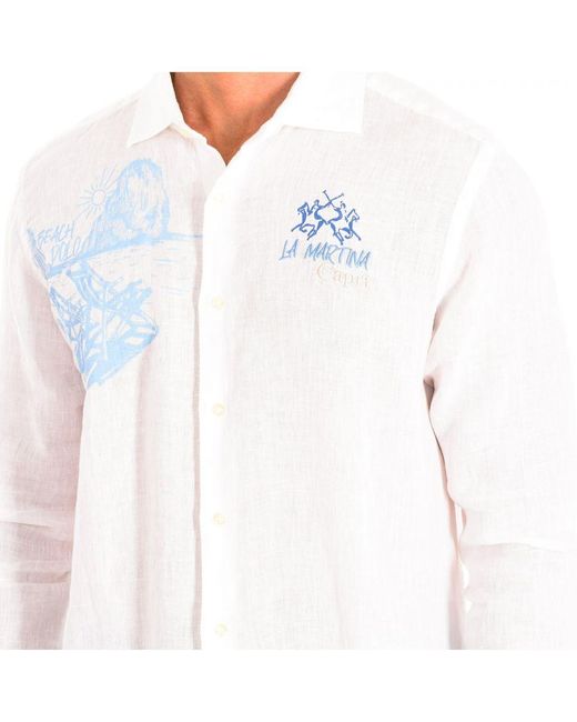 La Martina White Long Sleeve Shirt Tmc304-tl319 Linen for men