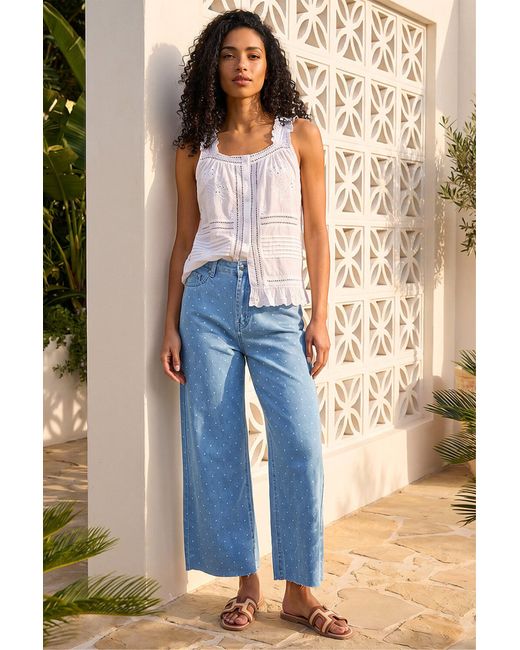 Roman Blue Denim Spot Print Frayed Edge Jean