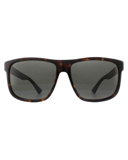 Gucci Black Lightweight Rectangle Havana And Polarized Sunglasses for men