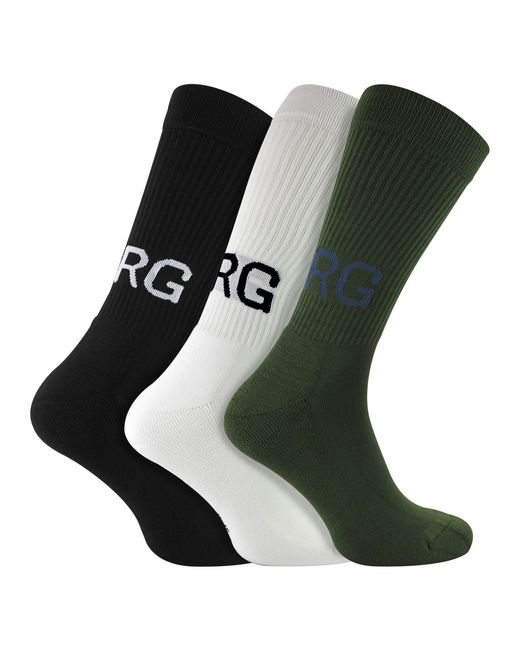Björn Borg Green 3 Pack Core Sport Ribbbed Top Crew Socks For for men