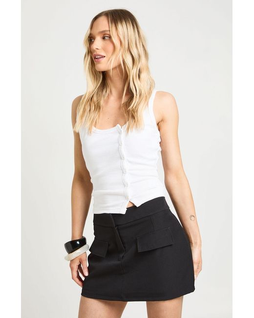 Boohoo White Petite Marl Pocket Detail Skort