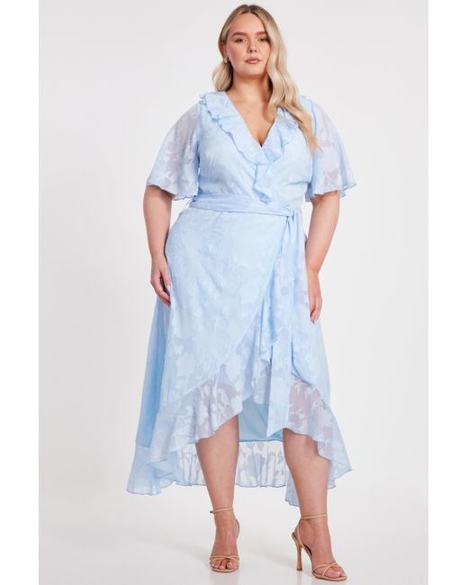 Quiz Blue Curve Pale Jacquard Frill Midaxi Dress