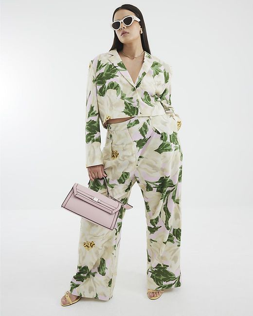 River Island White Wide Leg Trousers Multi Cotton