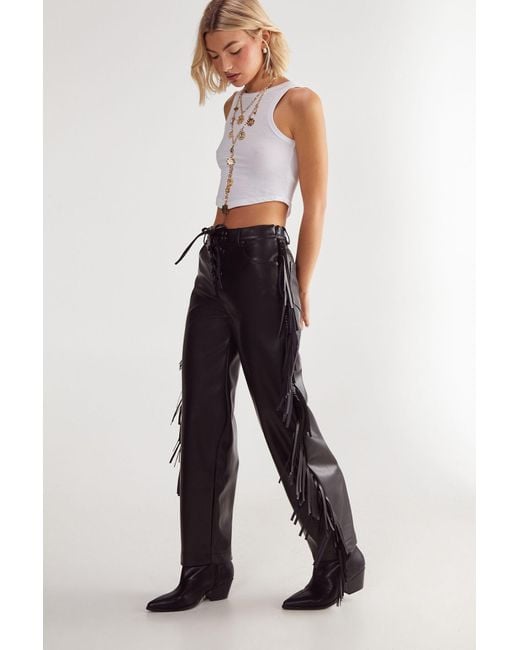 Nasty Gal Black Fringe Faux Leather Trousers