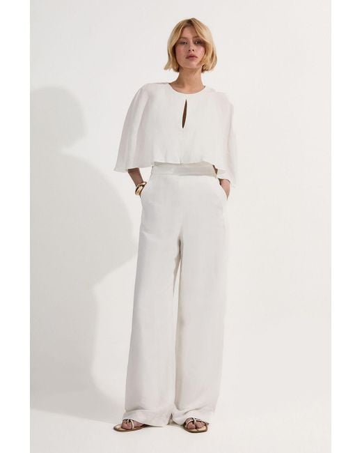 Karen Millen Natural Premium Tailored Linen Drama Cape Jumpsuit