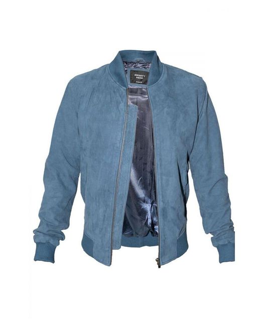 Infinity Leather Blue Retro Goat Suede Varsity Bomber Jacket-Athens for men