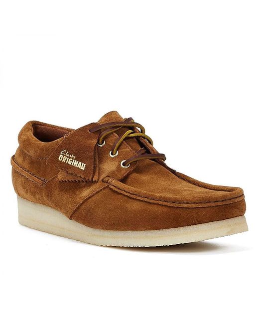 Clarks Brown Wallabee Boat Suede Cola Lace-Up Shoes for men