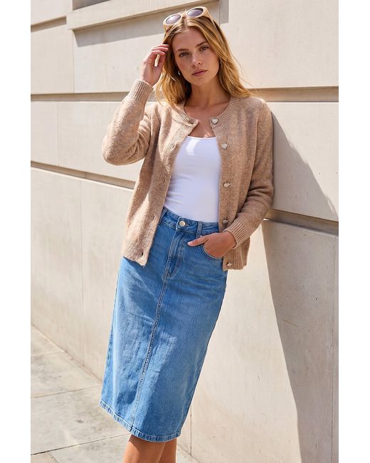 Roman Brown Sparkle Heart Button Cardigan