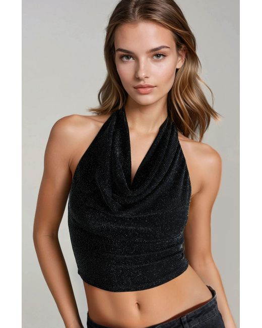 Hiccup Black Halter Neck Sequin Crop Top