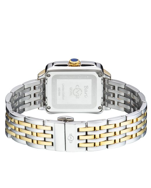 Gv2 Metallic Bari Swiss Quartz Diamonds Mother Of Pearl Dial Two Tone Stainless Steel Watch