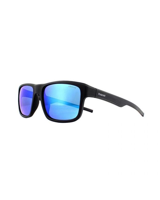 Polaroid Blue Rectangle Matte Mirror Polarized Sunglasses for men