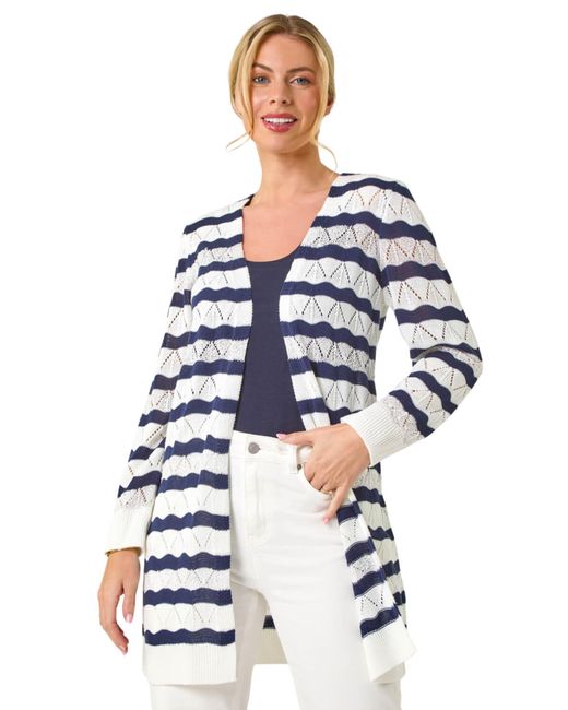 Roman Blue Petite Stripe Pointelle Knit Cardigan