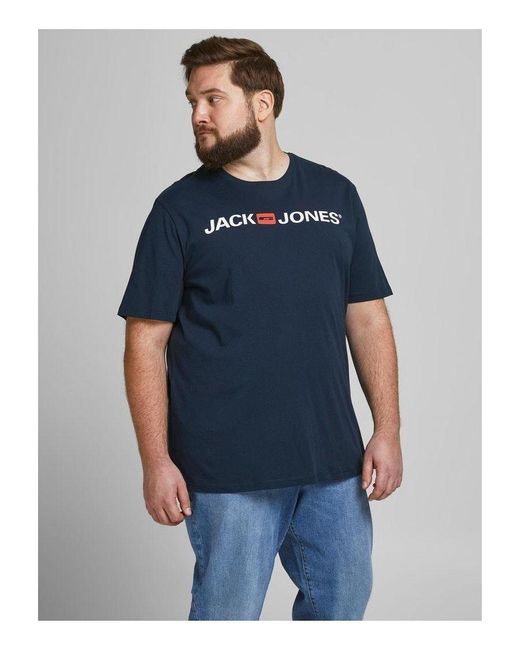 Jack & Jones Blue T-Shirt, King Size Short Sleeve Crew Neck for men