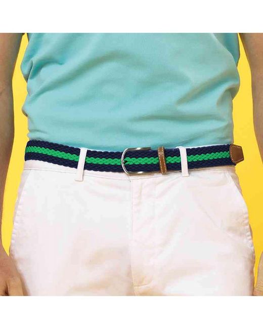 Asquith & Fox Blue Two Colour Stripe Braid Stretch Belt (/Kelly) for men