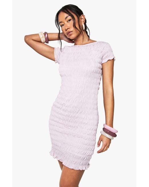 Boohoo White Shirred Cap Sleeve Mini Dress