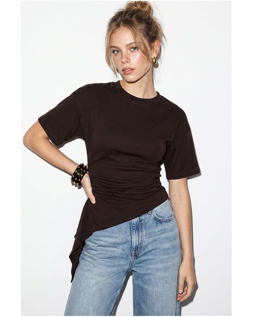 Bianco Lucci Black Fitted Jersey Blouse With Drape Detail