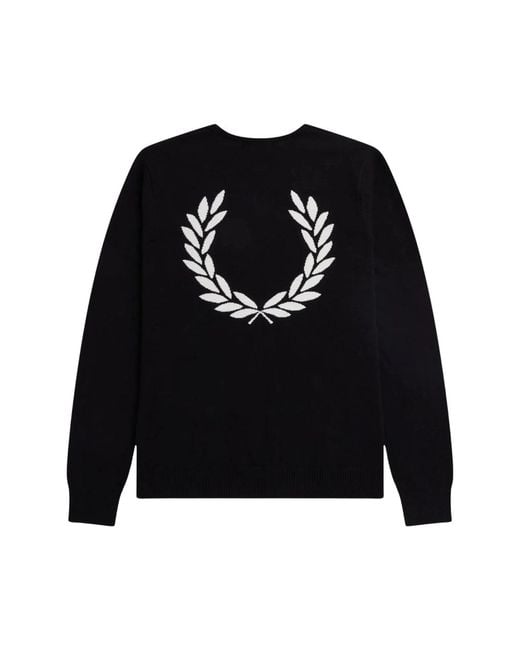 Fred Perry Black Graphic Laurel Wreath Jumper Cotton for men