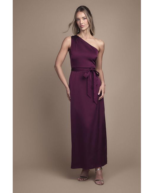 Oasis Purple One Shoulder Satin Maxi Bridesmaid Dress