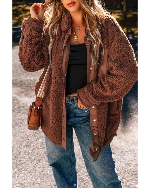 Azura Exchange Oversized Teddy Fleece Jacke in het Brown