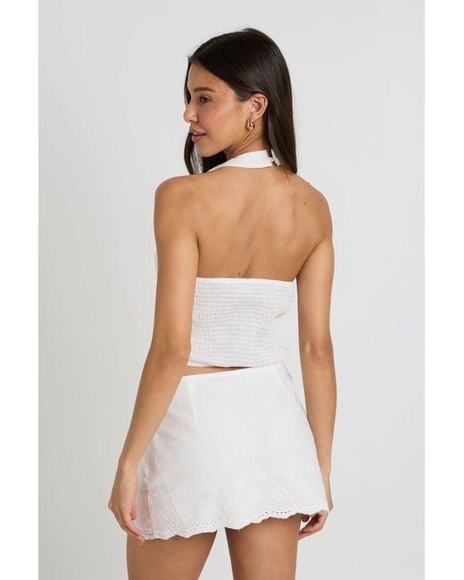 Boohoo White Scallop Edge Broderie Halter Top