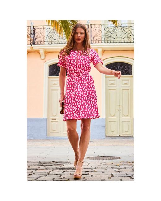 Sosandar Pink Animal Print Tie Waist Shift Jersey Dress