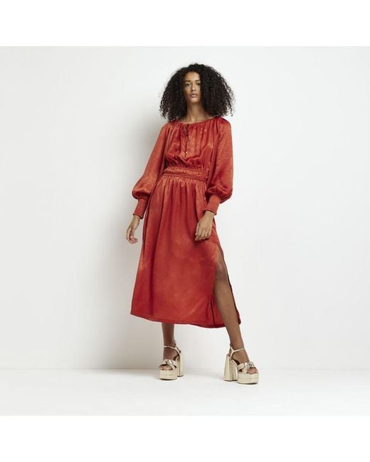 River island red midi 2024 dress