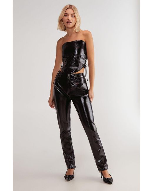 Nasty Gal Black Distressed Vinyl Lace Side Corset Bandeau Top