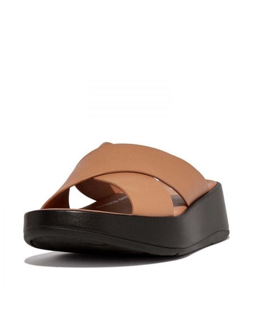 Fitflop Dames Fit Flop F-mode Leren Flatform Slide Sandalen In Tan in het Brown