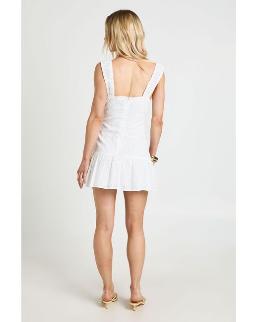 Boohoo White Petite Broderie Ruched Bust Mini Dress