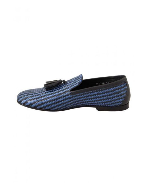 Dolce & Gabbana Blue Woven Leather Tassel Loafers Shoes for men