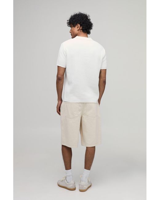 BoohooMAN White Regular Fit Cotton Blend Ribbed Knitted Polo for men