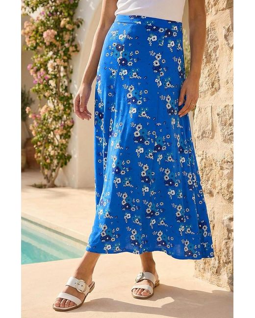 Roman Blue Diagonal Ditsy Floral Print Skirt
