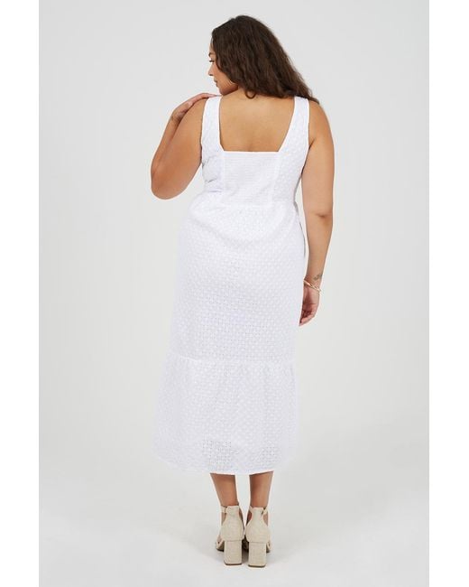 Brave Soul White Curve Broiderie Strappy Maxi Dress