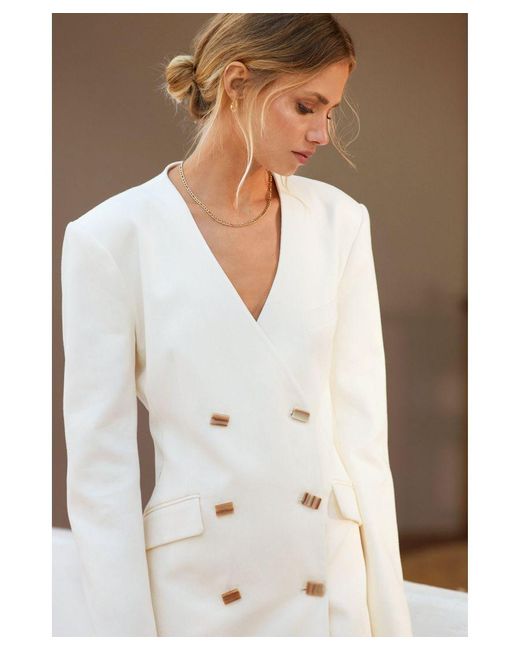 Warehouse White Premium Twill Button Detail Blazer Dress