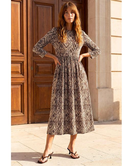 Roman Brown Aztec Print Midi Dress