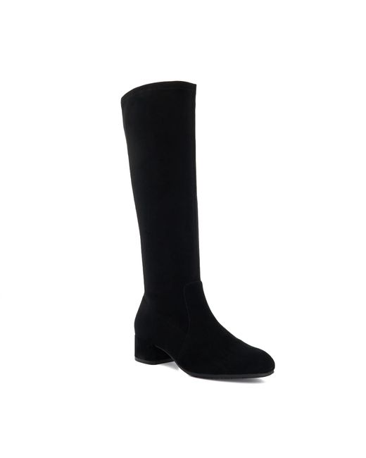 Dune Black Suede Stretch Knee-High Boots