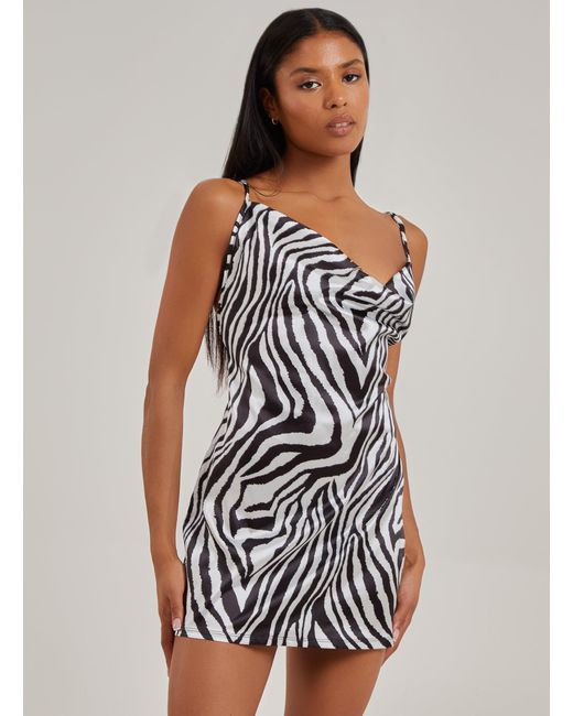 Pink Vanilla Black Satin Zebra Print Mini Dress