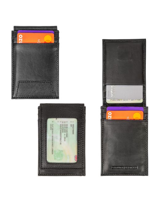 Woodland Leathers Black Genuine Leather Rfid Card Holder, Slim Wallet With Id Window for men