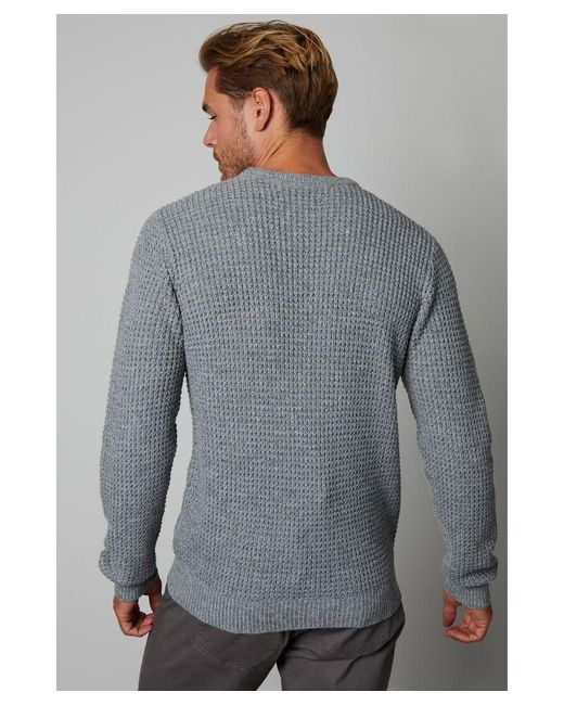 Threadbare Gray Light Grey 'ryebank' Waffle Knit Crew Neck Jumper Recycled Polyester for men