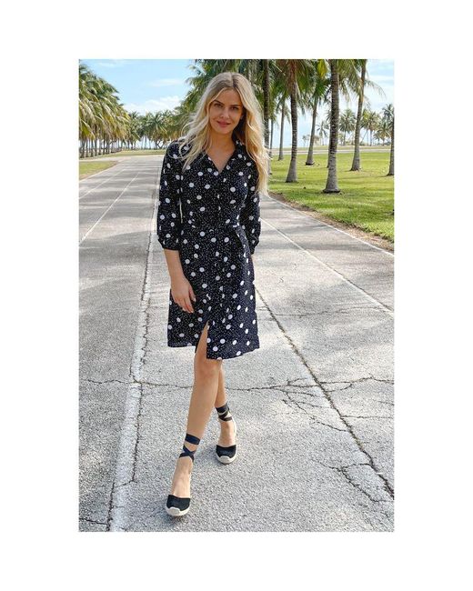 Sosandar Black Spot Print Tie Waist Shirt Dress