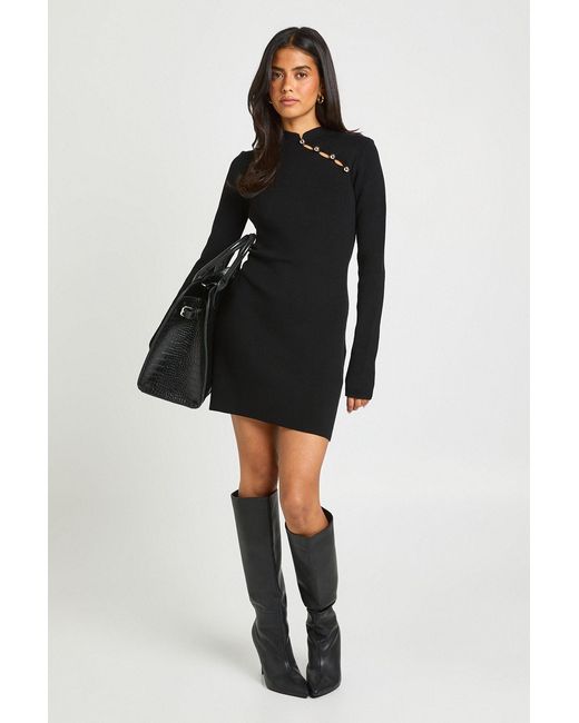Boohoo Black Button Detail Knitted Mini Dress