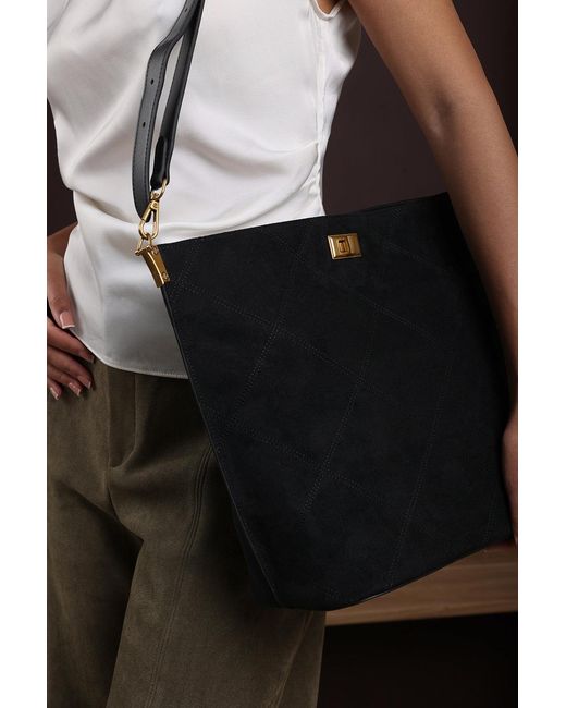 Where's That From Black 'Fern' Suede Shoulder Bag With Turn Lock