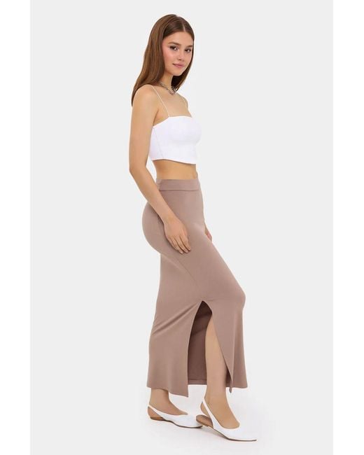 Hiccup White High-Waist Side-Slit Woven Skirt