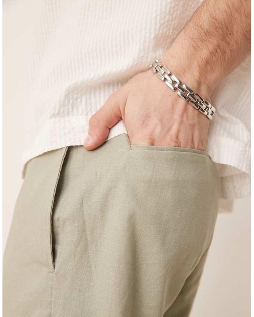 ASOS Natural Smart Straight Leg Linen Blend Trousers for men