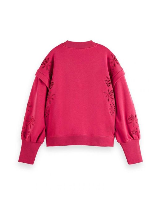 Scotch & Soda Sweater Puff Sleeve Embroidery Sweatshirt Rood in het Red
