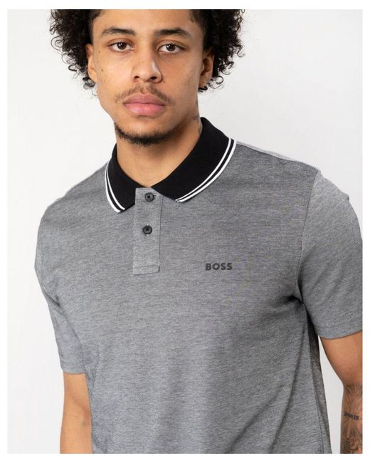 Boss Gray Boss Oxford New Contrast Collar Short Sleeve Polo Shirt for men