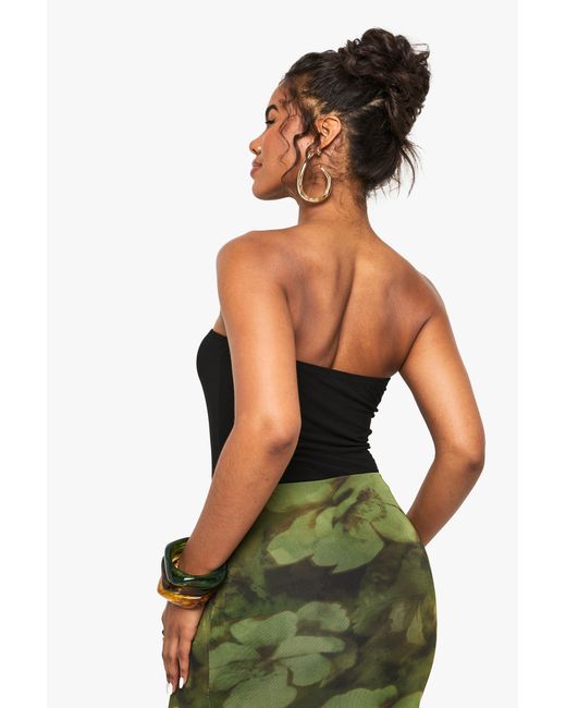 Boohoo Green Double Layered Slinky Trim Detail Bandeau Bodysuit